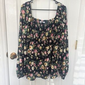 Chicsoul 2x Floral Plus Top Multicoloured  Blouse  Long Sleeved Peasant
